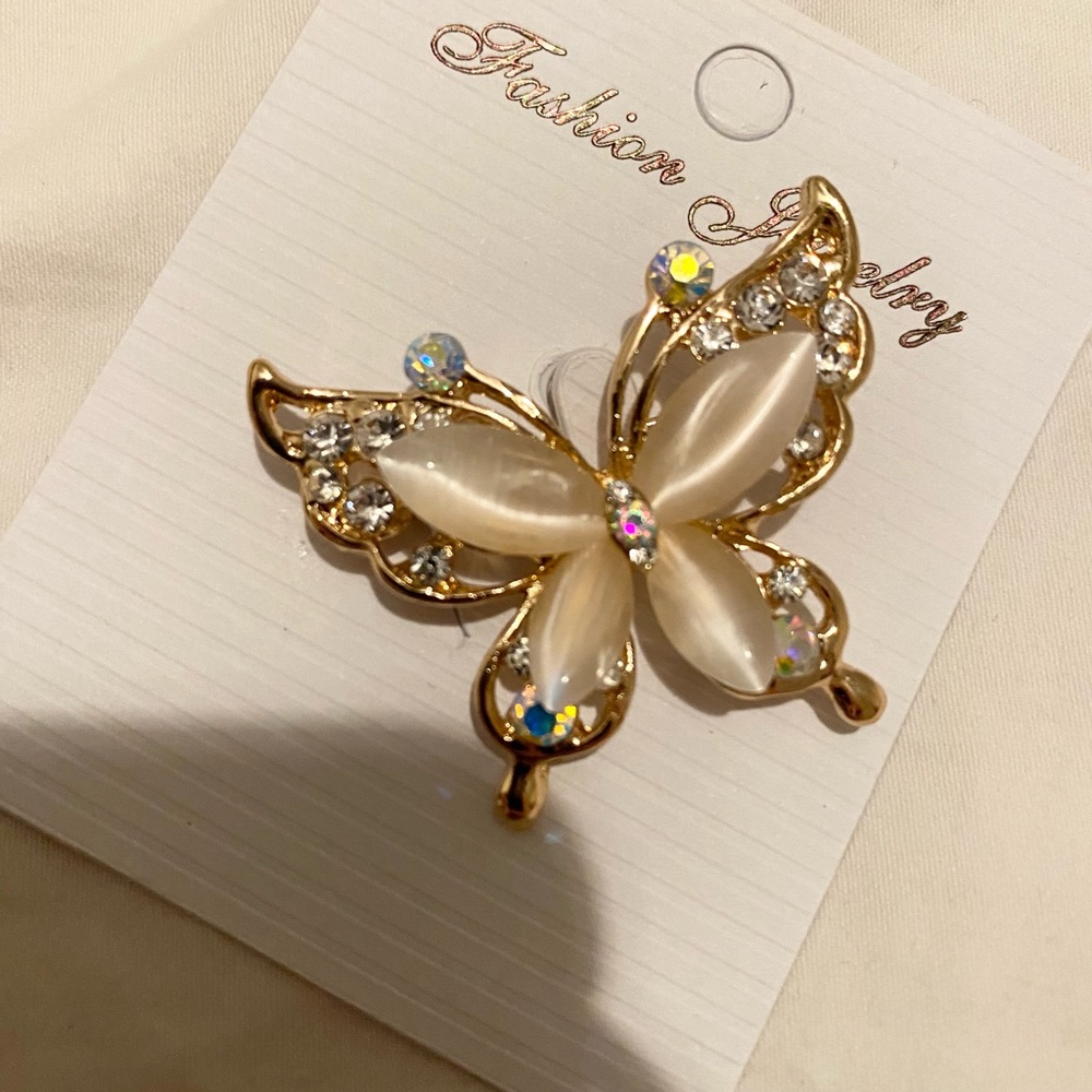 Elegant Gold Butterfly Brooch with Crystal Accents